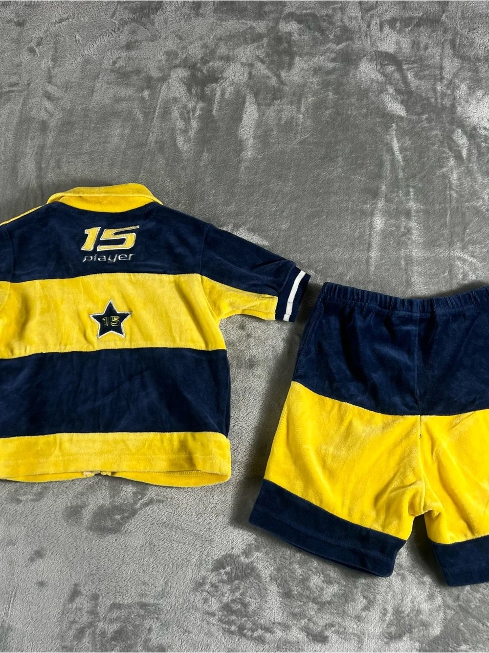 Vintage New York Baby Athletic Y2K Velour Tracksuit Yellow Blue Sz 24 Months